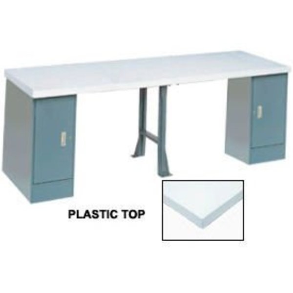 Global Equipment 96x30 Production Workbench, Laminate Square Edge Top, 2 Cabinet, 1 Leg, GY 607980